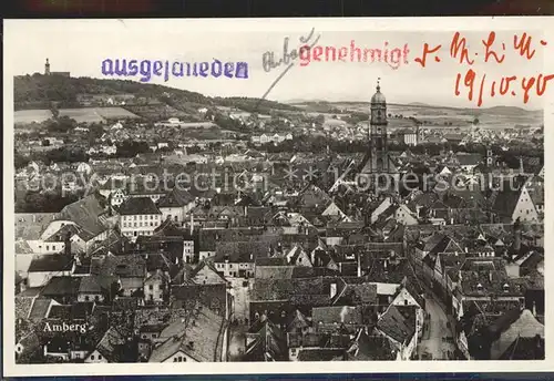 Amberg Oberpfalz Stadtbild mit Kirche Zensurstempel Kat. Amberg