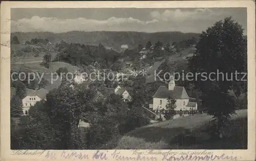 Lueckendorf vom Sommerberg aus gesehen Kirche Zittauer Gebirge Kat. Kurort Oybin