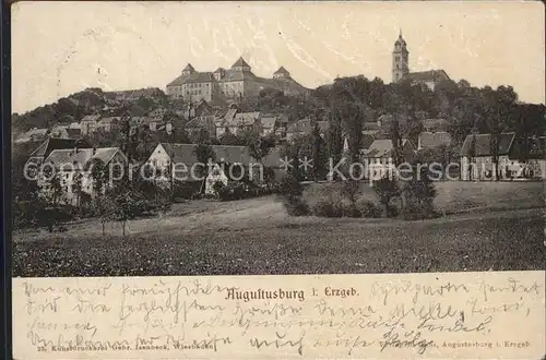 Augustusburg Ortsansicht mit Kirche und Schloss Kat. Augustusburg