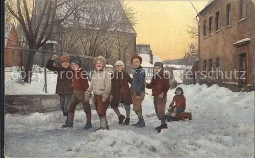 Oederan Freie Bahn an der Kirche Kinder im Winter Kat. Oederan