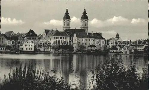 Bad Waldsee Partie am Stadtsee Blick zur Kirche Kat. Bad Waldsee