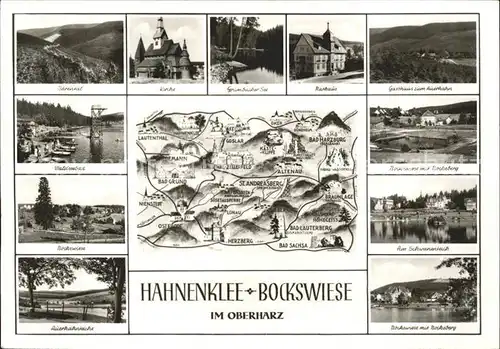 Hahnenklee Bockswiese Harz Baerental Kirche See Rathaus Gasthaus Bocksberg Schwanenteich Bockswiese Landkarte Kat. Goslar