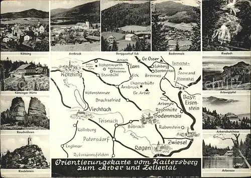 Koetzting Orientierungskarte vom Kaitersberg zum Arber und Zellertal Kat. Bad Koetzting