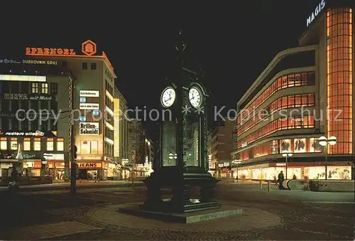 Hannover Blick in die Georgstrasse Kroepcke Uhr Messestadt bei Nacht Kat. Hannover