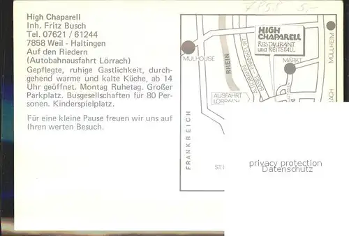 Haltingen Restaurant High Chaparell Reiterstueble Kat. Weil am Rhein