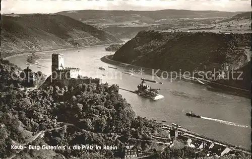 Kaub Burg Gutenfels und Pfalz im Rhein Kat. Kaub