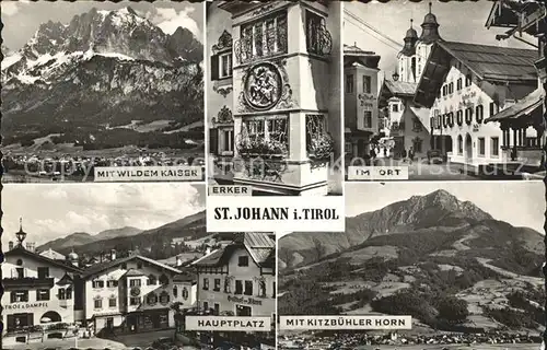 St Johann Tirol mit Wildem Kaiser Ortsblick Hauptplatz Kitzbueheler Horn Kat. St. Johann in Tirol