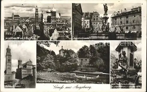 Augsburg Gesamtansicht Augustusbrunnen Rathaus Freilichtbuehne Herkulesbrunnen Kat. Augsburg