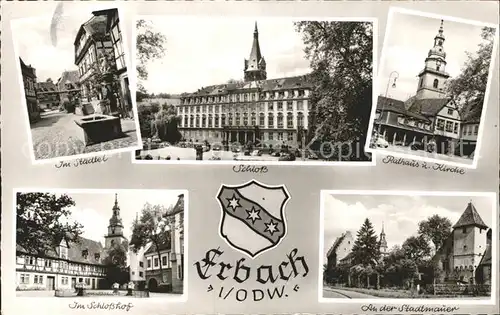 Erbach Odenwald Im Staedtel Schloss Rathaus Kirche Schlosshof Stadtmauer Kat. Erbach