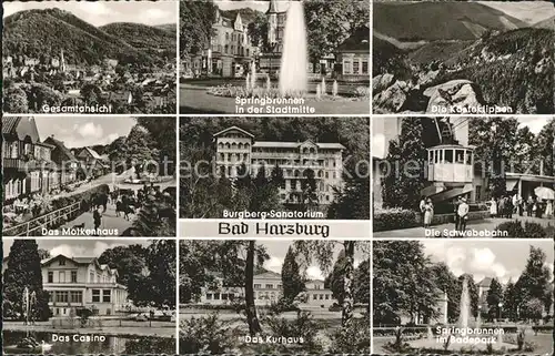 Bad Harzburg Total Springbrunnen Kaesteklippen Molkenhaus Burgberg Sanatorium Schwebebahn Casino Kurhaus Badepark Fontaene Kat. Bad Harzburg