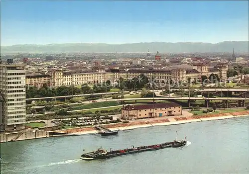 Mannheim Blick ueber den Rhein Frachtkahn Fliegeraufnahme Kat. Mannheim