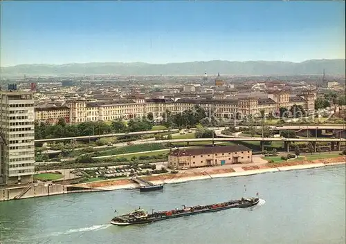 Mannheim Blick ueber den Rhein Frachtkahn Fliegeraufnahme Kat. Mannheim