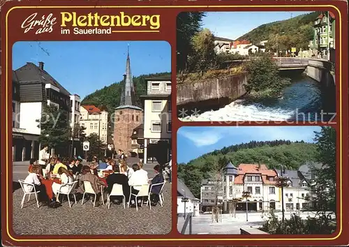 Plettenberg Marktplatz Strassencafe Partie am Fluss Kat. Plettenberg