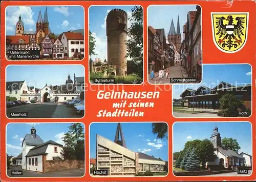 Gelnhausen und Stadtteile Untermarkt Marienkirche Buttenturm Wappen Kat. Gelnhausen