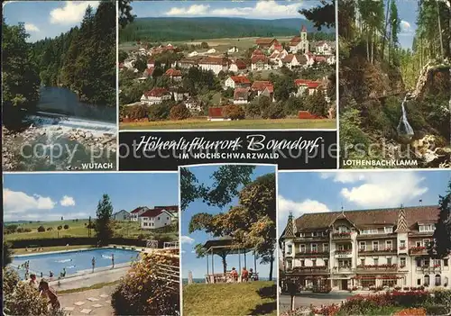 Bonndorf Schwarzwald Ortsansicht mit Kirche Wutach Lothenbachklamm Freibad Hotel Kat. Bonndorf