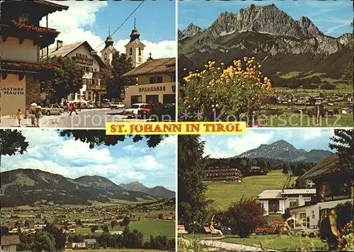 St Johann Tirol Hauptplatz Kirche Wilder Kaiser Kalkstein Steinberge Bergbahn Kitzbueheler Horn Kat. St. Johann in Tirol