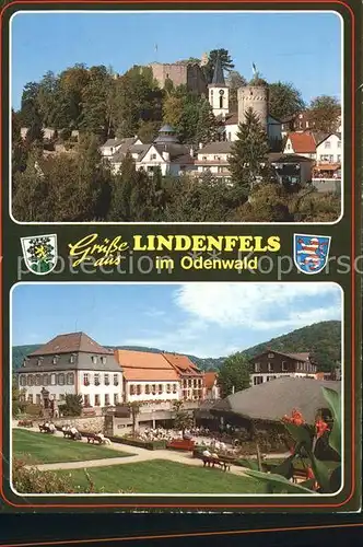 Lindenfels Odenwald Blick zur Burg Kirche Hotel Restaurant Heilklimatischer Hoehenluftkurort Perle des Odenwaldes Kat. Lindenfels