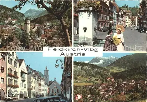 Feldkirch Vorarlberg Teilansichten Turm Strassenpartie Brunnen Alpen Kat. Feldkirch