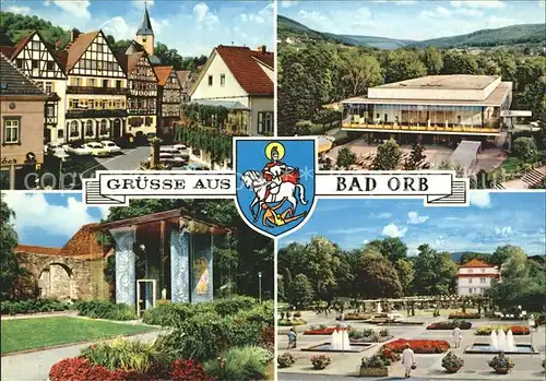 Bad Orb Marktplatz Fachwerkhaeuser Konzerthalle Salinenplatz Brunnentempel Wappen Kat. Bad Orb
