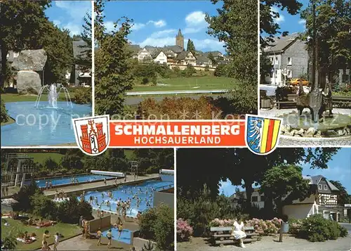 Schmallenberg Ortsansicht mit Kirche Springbrunnen Park Freibad Kat. Schmallenberg