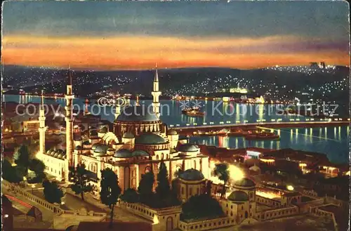 Istanbul Constantinopel Sueleymaniye Moschee Goldenes Horn Atatuerk Bruecke Nachtaufnahme Kat. Istanbul