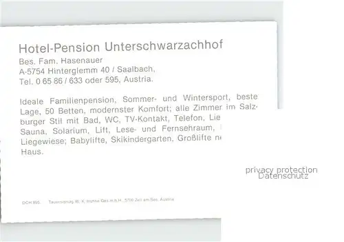 Saalbach Hinterglemm Hotel Pension Unterschwarzachhof Kat. Saalbach Hinterglemm