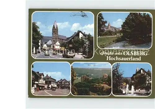 Olsberg Sauerland Strassenpartien Kirche Felsen Springbrunnen Kat. Olsberg