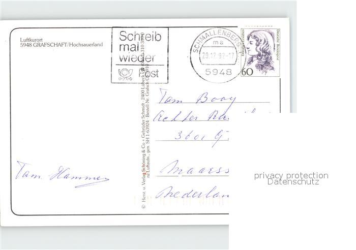 5948 GRAFSCHAFT Hochsauerland Sauerland Postkarte Luftaufnahme Fliegeraufnahme 