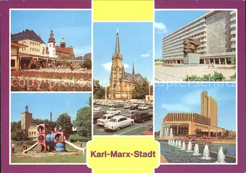 Karl Marx Stadt Rosenhof Rathaus Kuechwaldpark Theaterplatz Karl Marx Monument Haus der Staatsorgane Stadthalle Interhotel Kongress Kat. Chemnitz