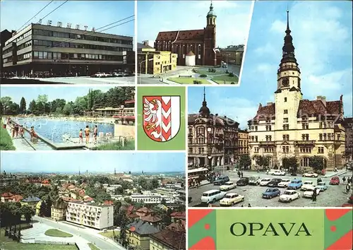 Opava Troppau Kaufhaus Kirche Rathaus Schwimmbad Kat. Opava