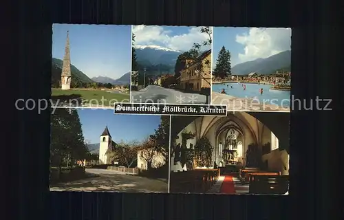 Moellbruecke Wegkreuz Blick gegen Tauern Ortsstrasse Gasthof Schwimmbad Kirche Hochaltar Kat. Lurnfeld Kaernten