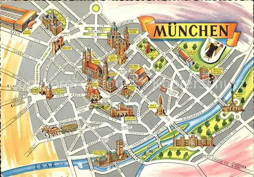 Muenchen Stadtplan Zentrum mit Sehenswuerdigkeiten Kat. Muenchen