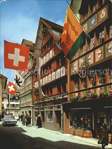 Appenzell IR Hauptgasse Ladengeschaeft Flaggen Kat. Appenzell