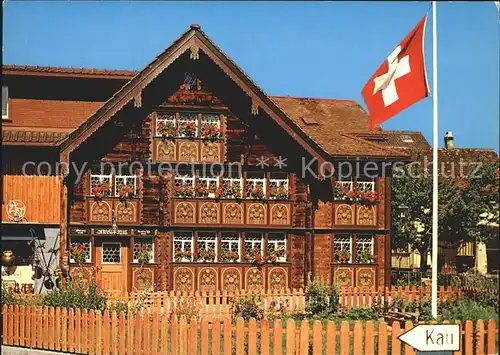 Appenzell IR Bemaltes Haus des Glockensattlers Hampi Faessler Flagge Kat. Appenzell