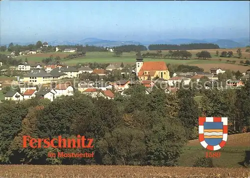 Ferschnitz Ortsansicht mit Kirche Wappen Kat. Ferschnitz