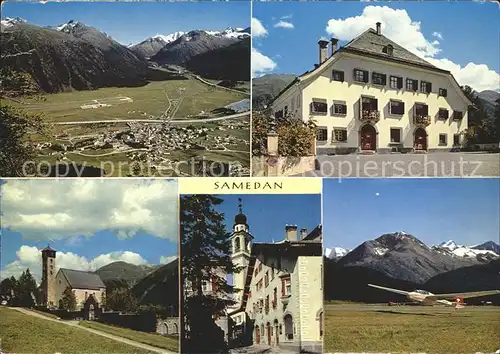 Samedan Panorama Berninagruppe Kirche San Peter Dorfpartie Segelflugsport Kat. Samedan