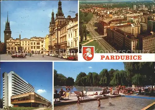 Pardubice Pardubitz Marktplatz Rathaus Hochhaus Freibad Kat. Pardubice