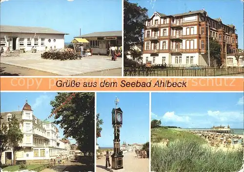 Ahlbeck Ostseebad Strandpromenade FDGB Erholungsheim Stranduhr Seebruecke Technisches Denkmal Kat. Heringsdorf Insel Usedom