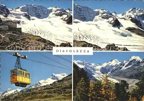 Diavolezza Berghuette mit Piz Palue Persgletscher Piz Bernina Bergbahn Piz Cambrena Morteratschgletscher Berninagruppe Kat. Diavolezza