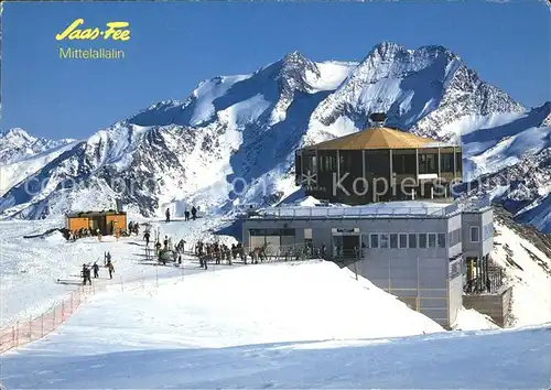 Saas Fee Mittelallalin Restaurant Metro Alpin mit Fletschhorn Lagginhorn  Kat. Saas Fee