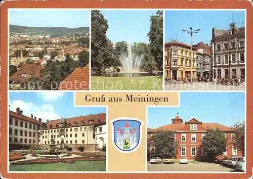 Meiningen Thueringen uebersicht Springbrunnen Goethepark Markt Schloss Elisabethenburg Rudolf Baumbach Schule Kat. Meiningen