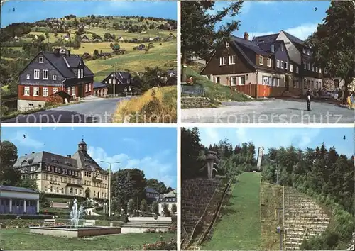 Klingenthal Vogtland Blick zum Aschberg Aschbergschaenke Rathaus Aschbergschanze Skispringen Kat. Klingenthal Sachsen