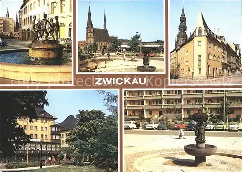 Zwickau Sachsen Brunnen Hauptmarkt Katharinenkirche Schiffchen HO Gaststaette Kat. Zwickau