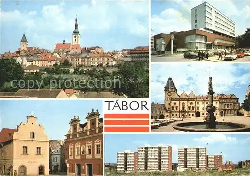 Tabor Suedboehmen Celkovy pohled Hotel Palcat Historicke domy Zizkovo namesti Nova vystavba Kat. Tabor