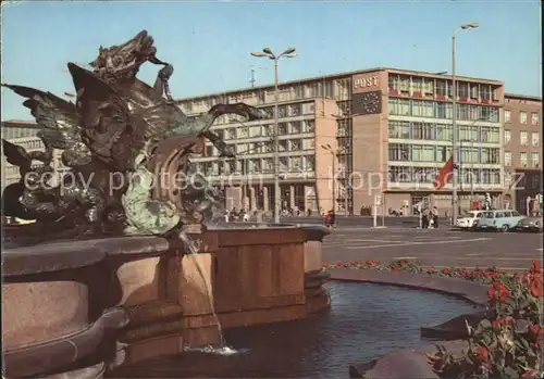 Leipzig Hauptpostamt Karl Marx Platz Brunnen Skulptur Messestadt Kat. Leipzig