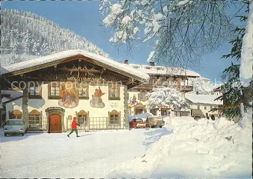Wallgau Hotel Gasthof Post Fassadenmalerei Winterimpressionen Kat. Wallgau