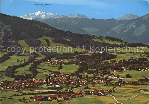 Bad Kohlgrub gegen Ammergauer Alpen und Zugspitze Wettersteingebirge Fliegeraufnahme Kat. Bad Kohlgrub