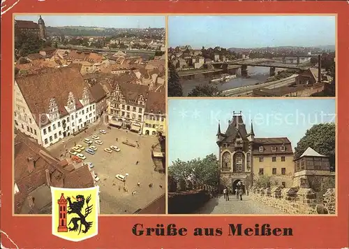 Meissen Elbe Sachsen Blick vom Turm der Frauenkirche Burg Aufgang Dom Albrechtsburg Wappen Kat. Meissen