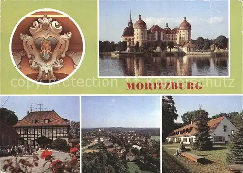 Moritzburg Sachsen Barockmuseum Schloss Wappen Adams Gutshof Blick vom Kirchturm HO Gaststaette Waldschaenke Kat. Moritzburg Dresden