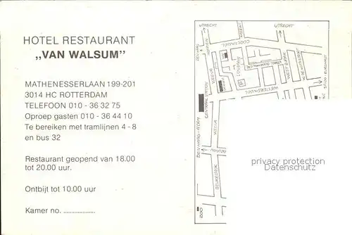 Rotterdam Hotel Restaurant Van Walsum Kat. Rotterdam